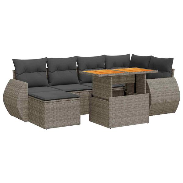 vidaXL Set Divani da Giardino 7 pz con Cuscini Grigio in Polyrattan