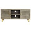 vidaXL Mobile TV Legno Massello di Mango Grigio e Ottone 110x30x48cm