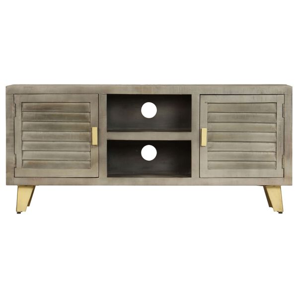 vidaXL Mobile TV Legno Massello di Mango Grigio e Ottone 110x30x48cm