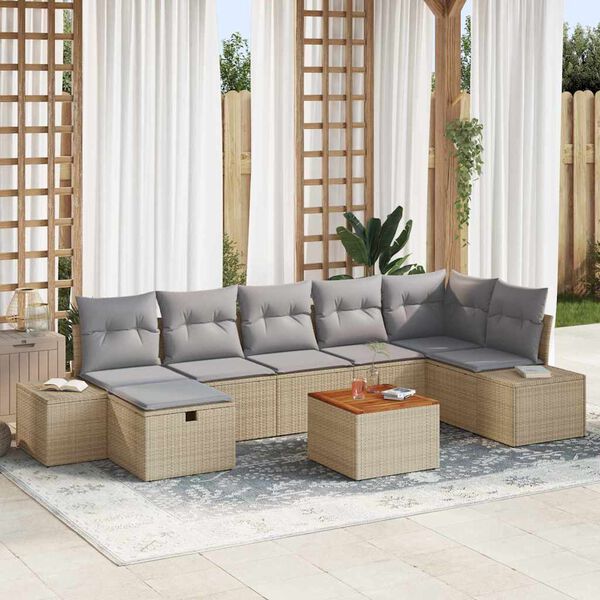 vidaXL Set Divano da Giardino con cuscino 8 pcs Beige Poly Rattan