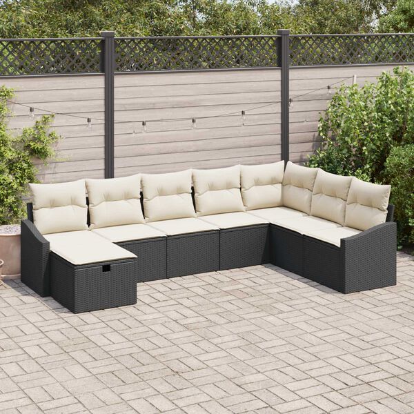 vidaXL Set Divano da Giardino con cuscino 8 pcs Nero Poly Rattan