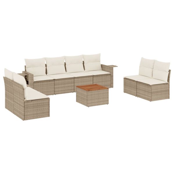vidaXL Set Divano da Giardino 9 pz con Cuscini Beige in Polyrattan