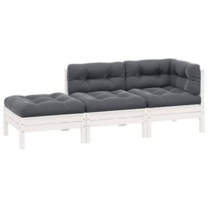 vidaXL Set Divani da Giardino 3 pz con Cuscini Bianco Massello di Pino