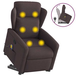 vidaXL Poltrona Alzapersona Massaggi Reclinabile Marrone Scuro Tessuto