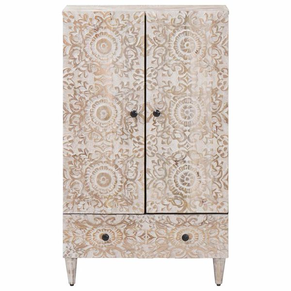 vidaXL Mobile Alto Bianco 60 x 33,5 x 100 cm Legno di mango massello