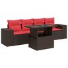 vidaXL Set Divano da Giardino 5 pz Cuscini Marrone Polyrattan e Acacia