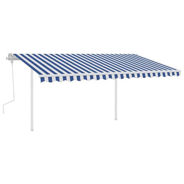 vidaXL Tenda da Sole Retrattile Manuale con Pali 4,5x3 m Blu e Bianca