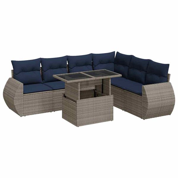 vidaXL Set Divani da Giardino 7pz con Cuscini Grigio Polyrattan Acacia