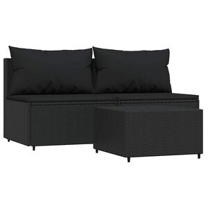 vidaXL Set Divani da Giardino 3 pz con Cuscini Nero in Polyrattan