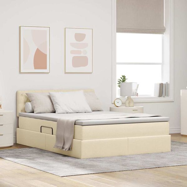 vidaXL Letto con contenitore e materasso Crema 140 x 200 cm
