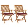 vidaXL Sedie da Giardino 2 pz con Cuscini Rosso Vino Massello di Teak