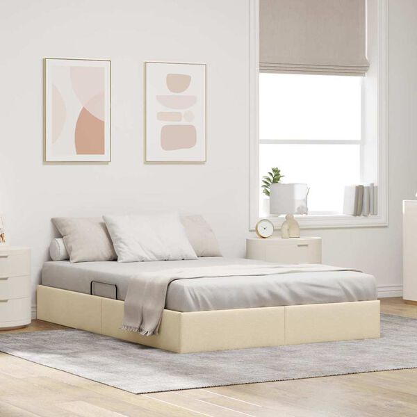 vidaXL Letto con Contenitore con testiera Crema 140 x 190 cm Tessuto