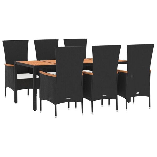 vidaXL Set da Pranzo da Giardino 7 pz Nero con Cuscini in Polyrattan