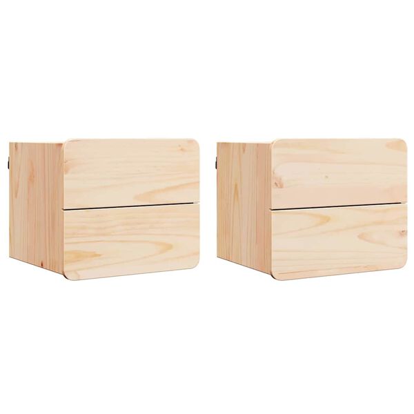 vidaXL Comodino 2 pcs Naturale 39 x 34 x 33 cm Legno di pino massello