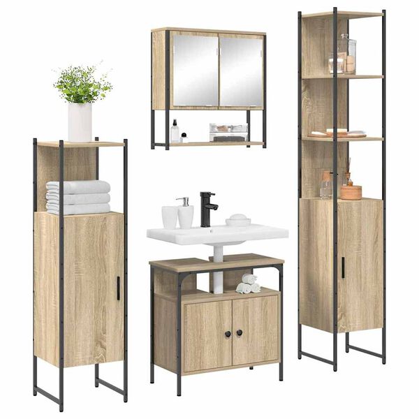 vidaXL Set di mobili per il bagno con lo scaffale 4 pcs Rovere Sonoma