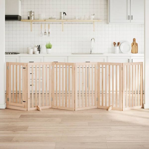 vidaXL Cancelletto per cani con porta pieghevole 6 pannelli 300 cm in legno di pioppo