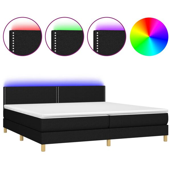 vidaXL Letto a Molle Materasso e LED Nero 200x200cm in Tessuto