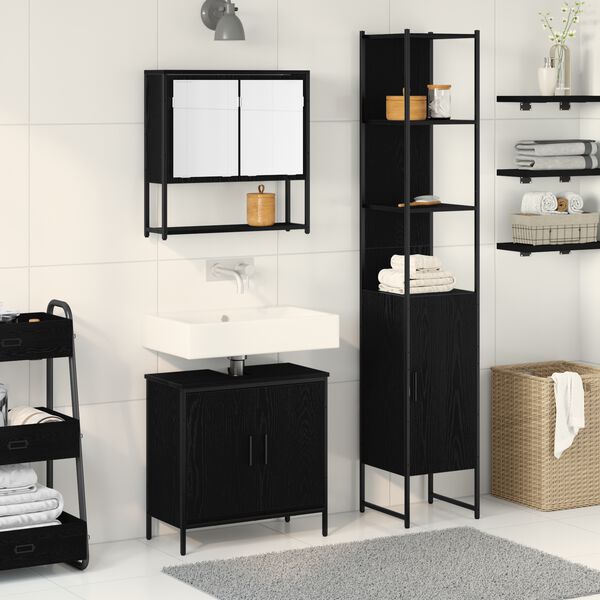 vidaXL Set di mobili per il bagno 3 pcs Nero Legno multistrato