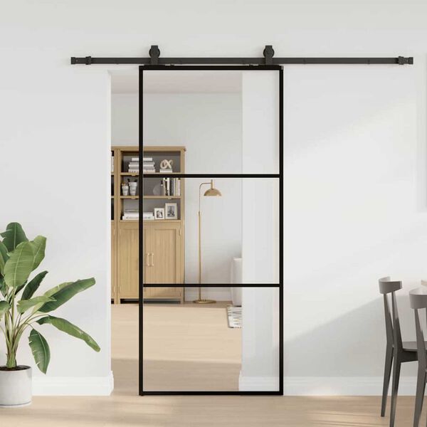 vidaXL Porta Scorrevole con Ferramenta Nera 90x205 cm in Vetro ESG