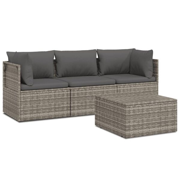 vidaXL Set Divani da Giardino 4 pz con Cuscini in Polyrattan Grigio