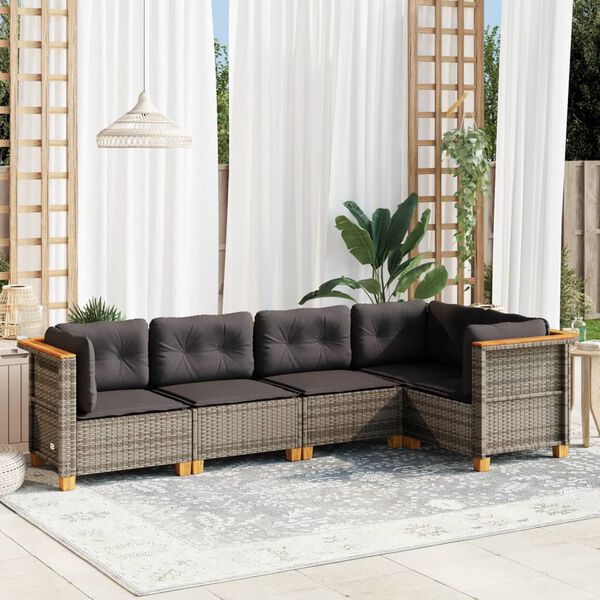 vidaXL Set Divano da Giardino 5 pz con Cuscini Grigio in Polyrattan