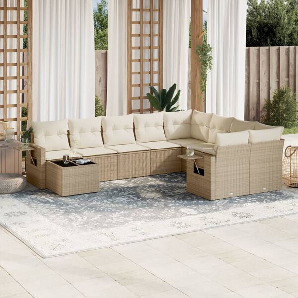 vidaXL Set Divano da Giardino 10 pz con Cuscini Beige in Polyrattan