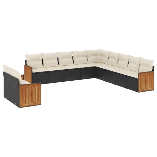 vidaXL Set Divani da Giardino 11 pz con Cuscini in Polyrattan Nero