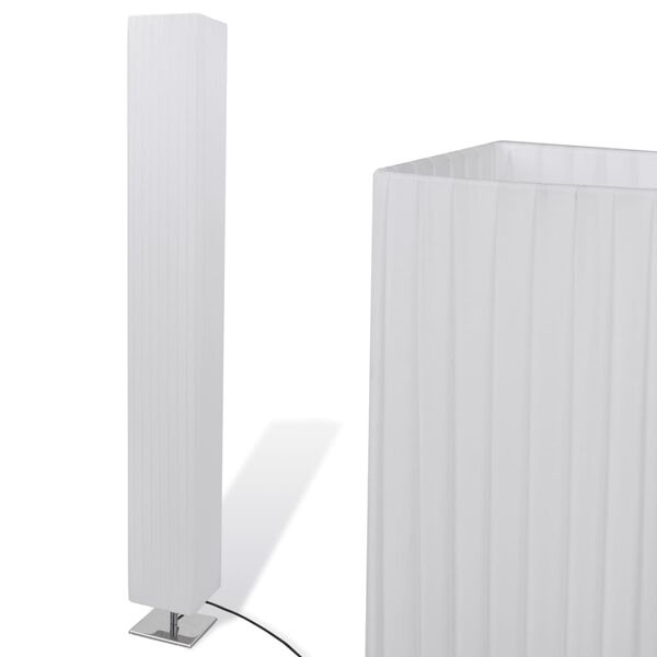 Lampada da terra base in acciaio inox quadrata e paralume in PE bianca