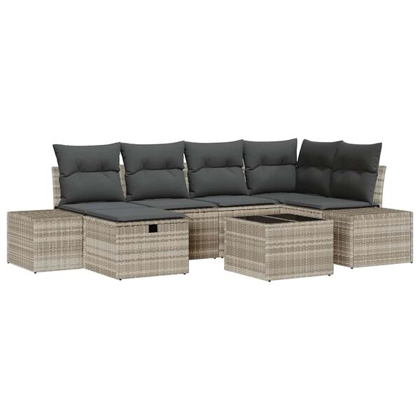 vidaXL Set Divano da Giardino 7 pcs Grigio chiaro polyrattan