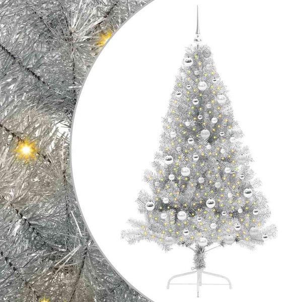 vidaXL Albero di Natale artificiale con luci integrate Argento 180 cm