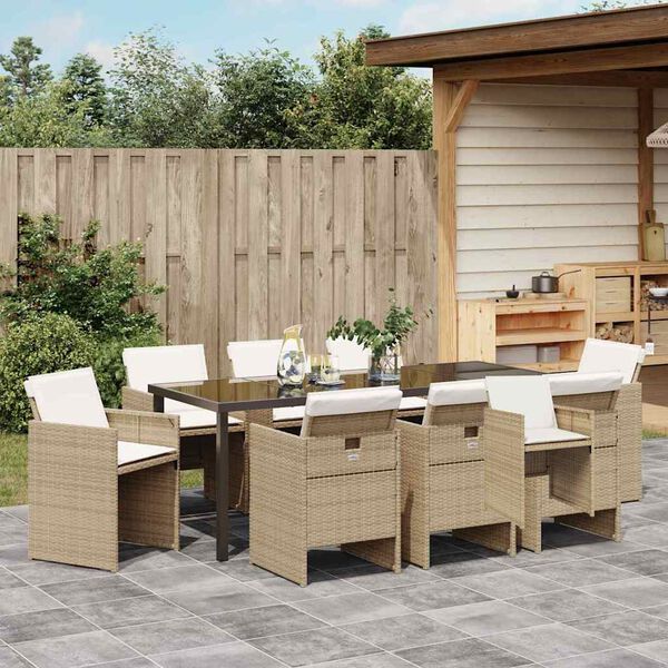 vidaXL Set da Pranzo per Giardino 9 pcs Beige polyrattan