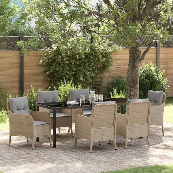 vidaXL Set da Pranzo per Giardino con cuscino 7 pcs Beige polyrattan