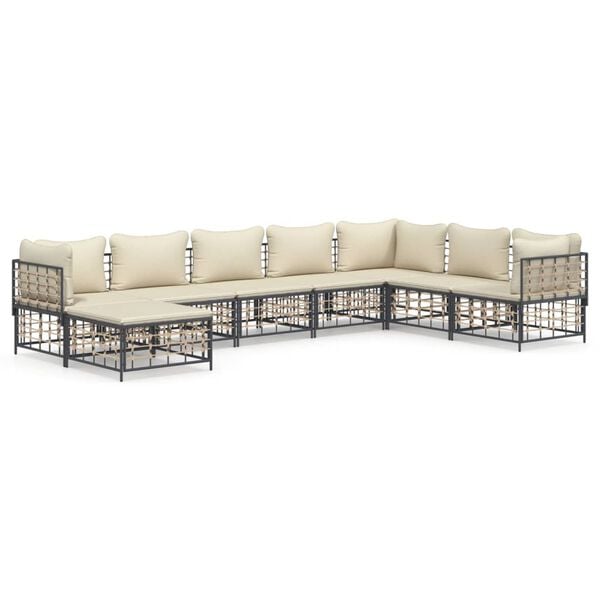 vidaXL Set Divani da Giardino 8 pz con Cuscini Antracite in Polyrattan