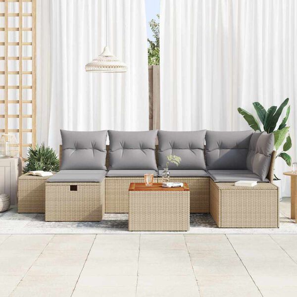 vidaXL Set Divano da Giardino con cuscino 7 pcs Beige Poly Rattan