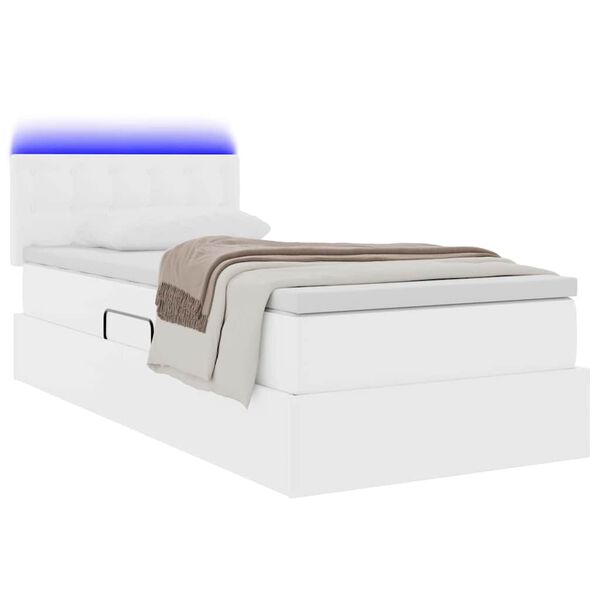 vidaXL Letto con contenitore e LED con led Bianco Puro 90 x 200 cm
