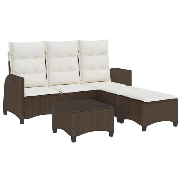 vidaXL Set Divani da Giardino 3 pz con Cuscini a L Marrone Polyrattan