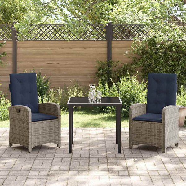 vidaXL Set da Pranzo per Giardino con cuscino 3 pcs Grigio polyrattan