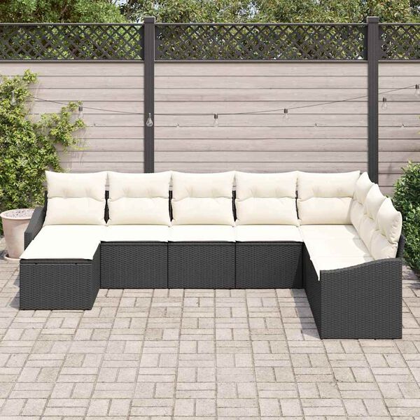 vidaXL Set Divano da Giardino 8 pcs Nero e Crema polyrattan