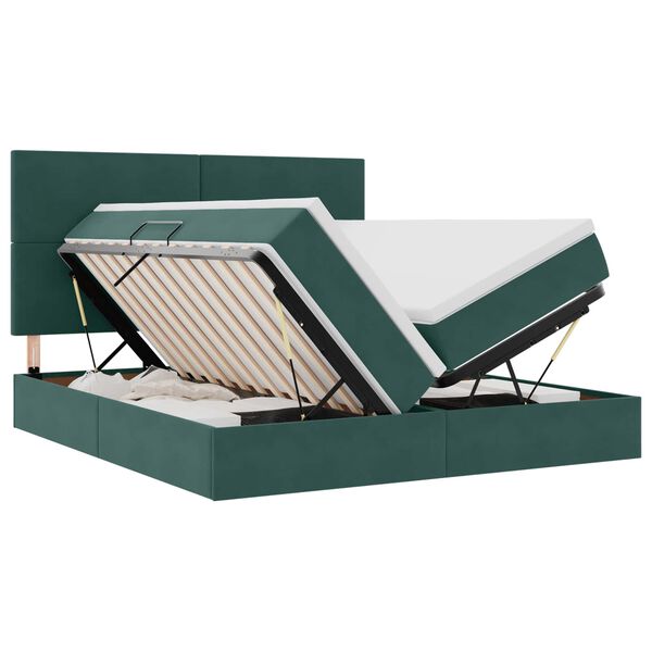 vidaXL Letto con luci a strisce a LED Verde Scuro 200 x 200 cm Velluto