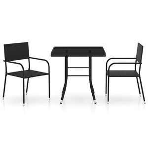 vidaXL Set da Pranzo da Giardino 3 pz in Polyrattan Nero