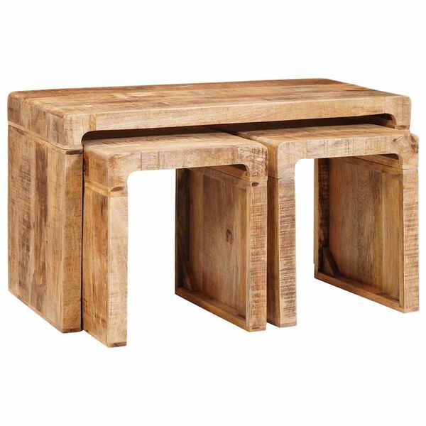 vidaXL Tavolo Nesting 3 pcs Marrone Legno di mango massello