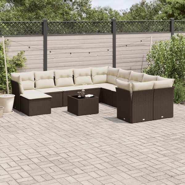 vidaXL Set Divani da Giardino 12 pz con Cuscini Marrone in Polyrattan