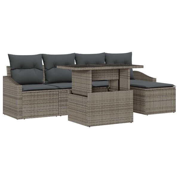 vidaXL Set Divano da Giardino con cuscino 6 pcs Grigio polyrattan
