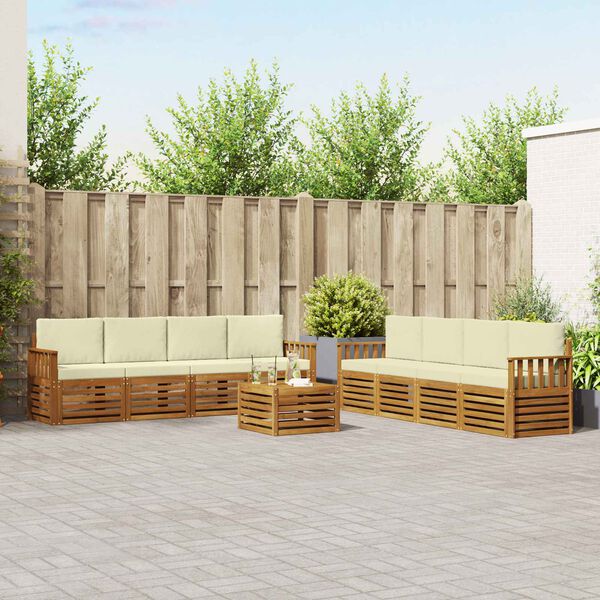 vidaXL Set divani 9 pcs Naturale e Crema Legno di Acacia Massello