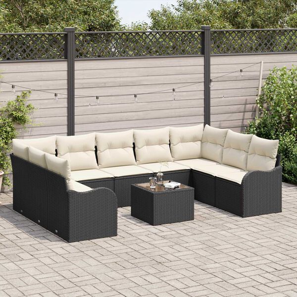 vidaXL Set Divano da Giardino 10 pcs Nero e bianco Poly Rattan