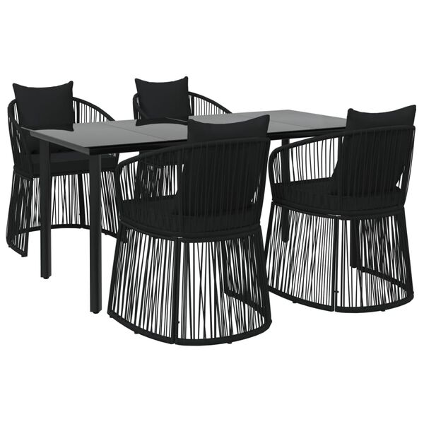 vidaXL Set da Pranzo da Giardino 5 pz Nero con Cuscini in Rattan PVC
