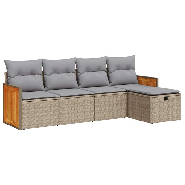 vidaXL Set Divano da Giardino 5 pz con Cuscini Beige in Polyrattan