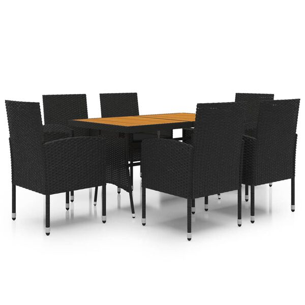 vidaXL Set da Pranzo per Esterni 7 pz in Polyrattan Nero