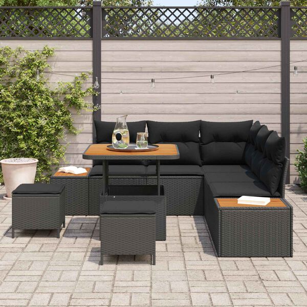 vidaXL Set Divano da Giardino 8 pcs Nero polyrattan