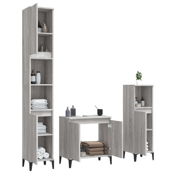 vidaXL Set Mobili da Bagno 3 pz Grigio Sonoma in Legno Multistrato